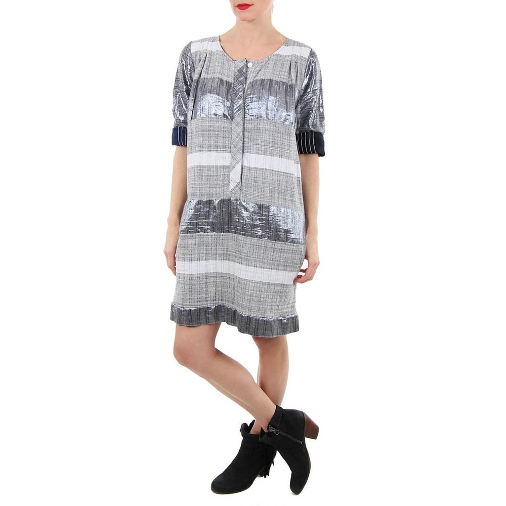 Ace & Jig Women's Studio Shift Dress Gray Metallic Stripe- Size Medium